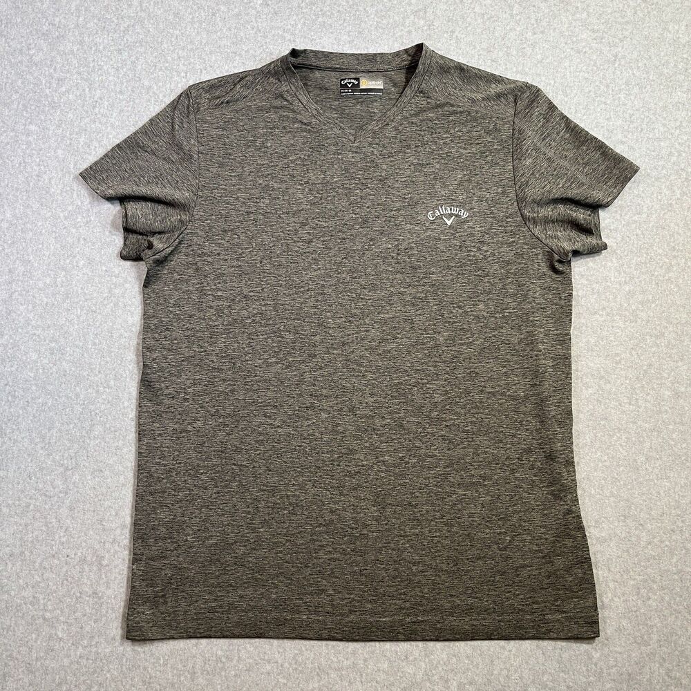 Callaway Shirt Mens M Grey V-Neck Quick Dry Opti-Dri Short Sleeve Golf